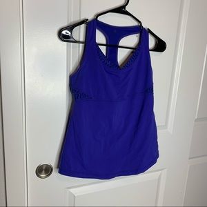 Lululemon Open Back Blue Logo Athletic Tank Top 8